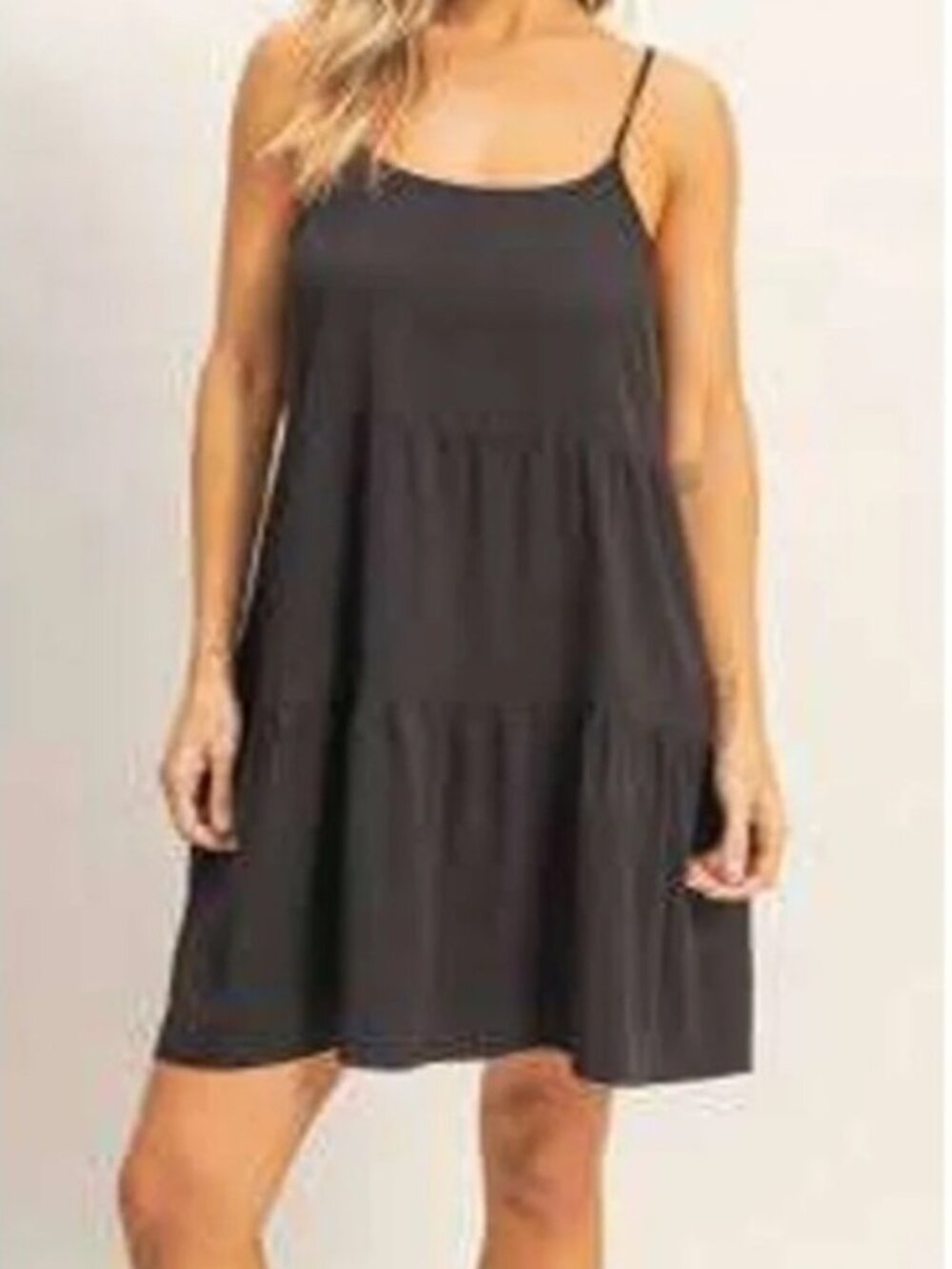 Natural Life Olive Green Spaghetti Strap Tiered Cotton Mini Dress Tunic Sz M